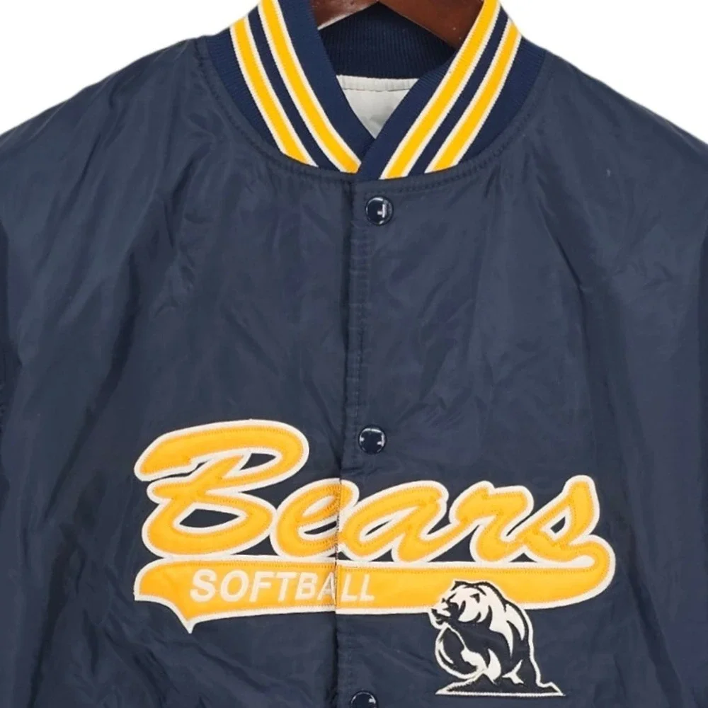 Vintage Golden Bears Softball‎ Jacket Mens L Embroidered Snap Front Retro